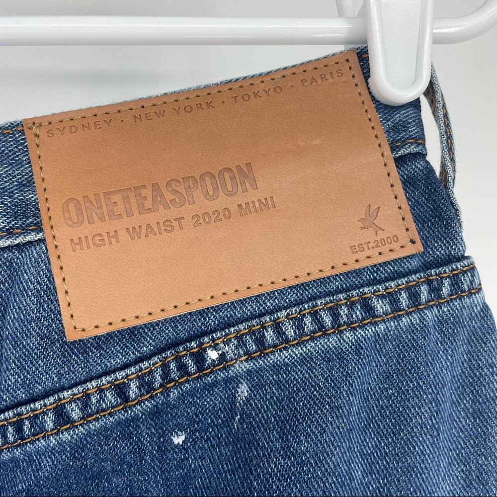 ONE TEASPOON NWT 2020 HIGH WAIST DENIM MINI SKIRT BLUE MOON PAINT SPLATTER 29 - Picture 7 of 9